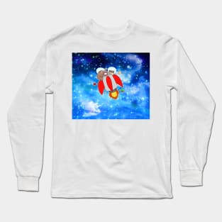 Rocket Ship Sloth Pug Night Sky Long Sleeve T-Shirt